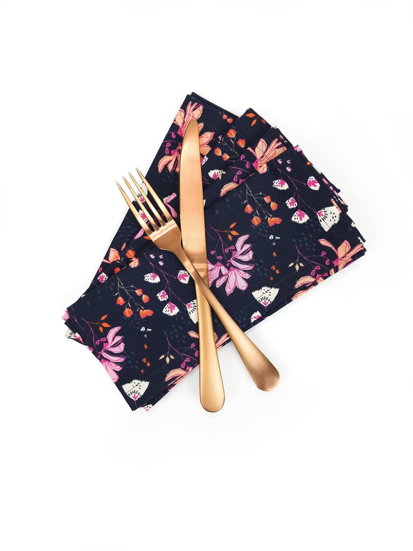 Navy Blue Wildflower Cotton Napkins, Set of 4 Cloth Napkins