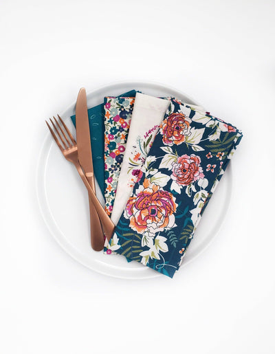 Green Floral Cloth Napkins, Set of 4 Cloth Napkins