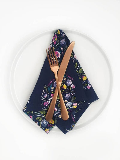 Navy Blue Floral Cloth Napkins, Set of 5 Cloth Napkins